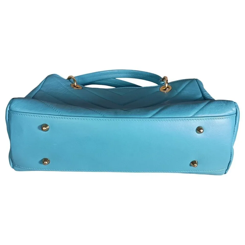 Unica! Firenze Tote Shoulder Crossbody Bag Blue Leather Made in Italy